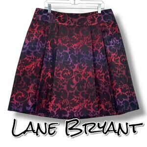 Lane Bryant Red Purple Baroque Jacquard A-Line Skirt Pleated Womens Plus 16